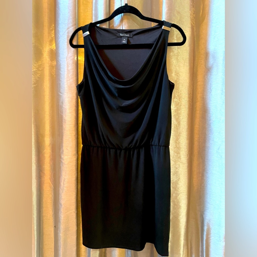 White House Black Market Sleeveless Black Dress With Metal (Silver) Accents